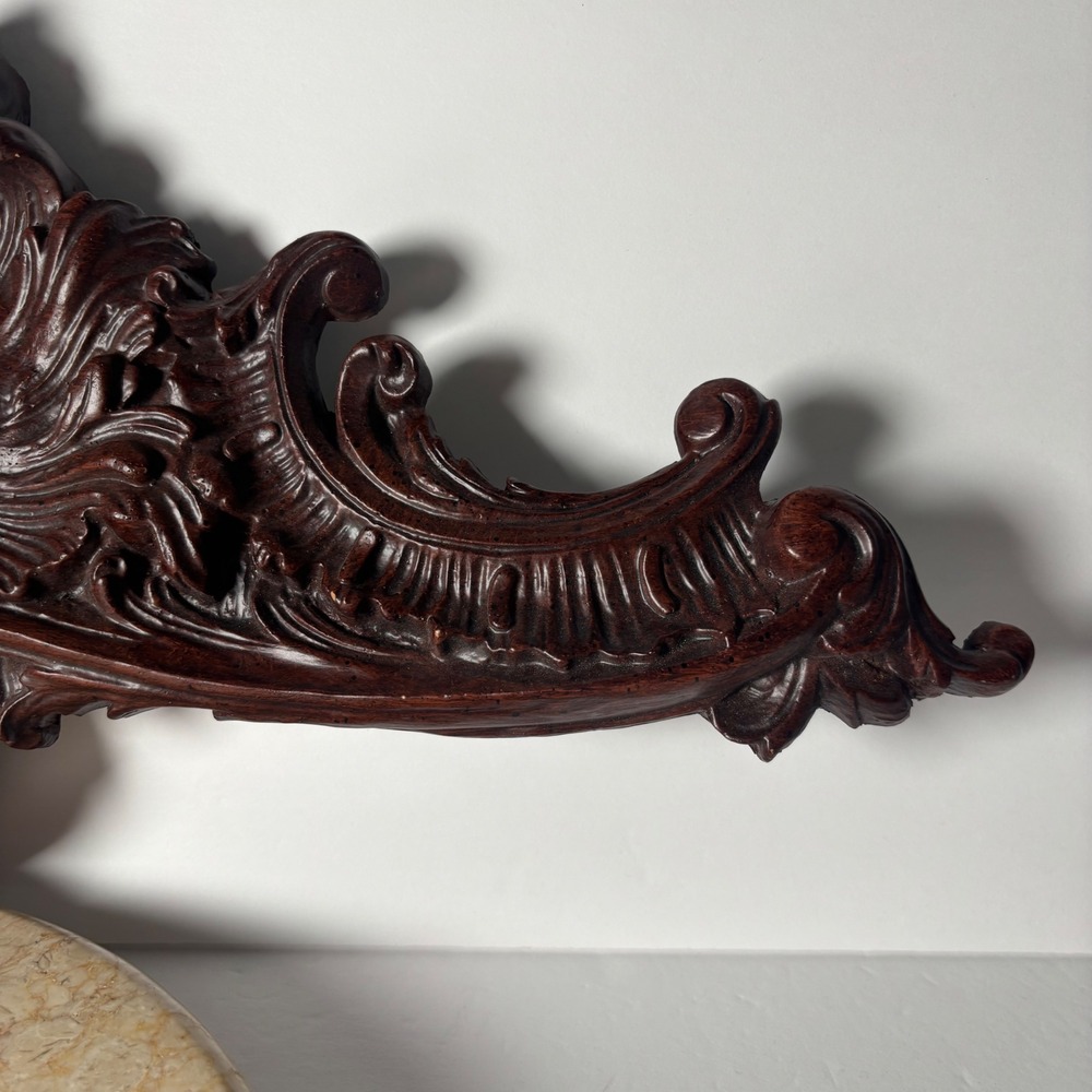 Vintage Wall Pediment 23x10 Dark Brown Ornate Rococo Scroll Overdoor Decor Wood - Picture 3 of 10